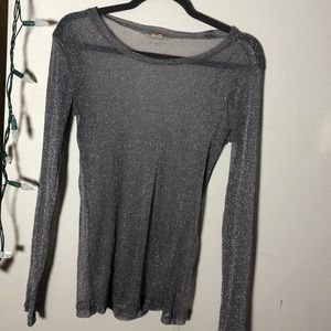 free people silver glitter see through sheer top